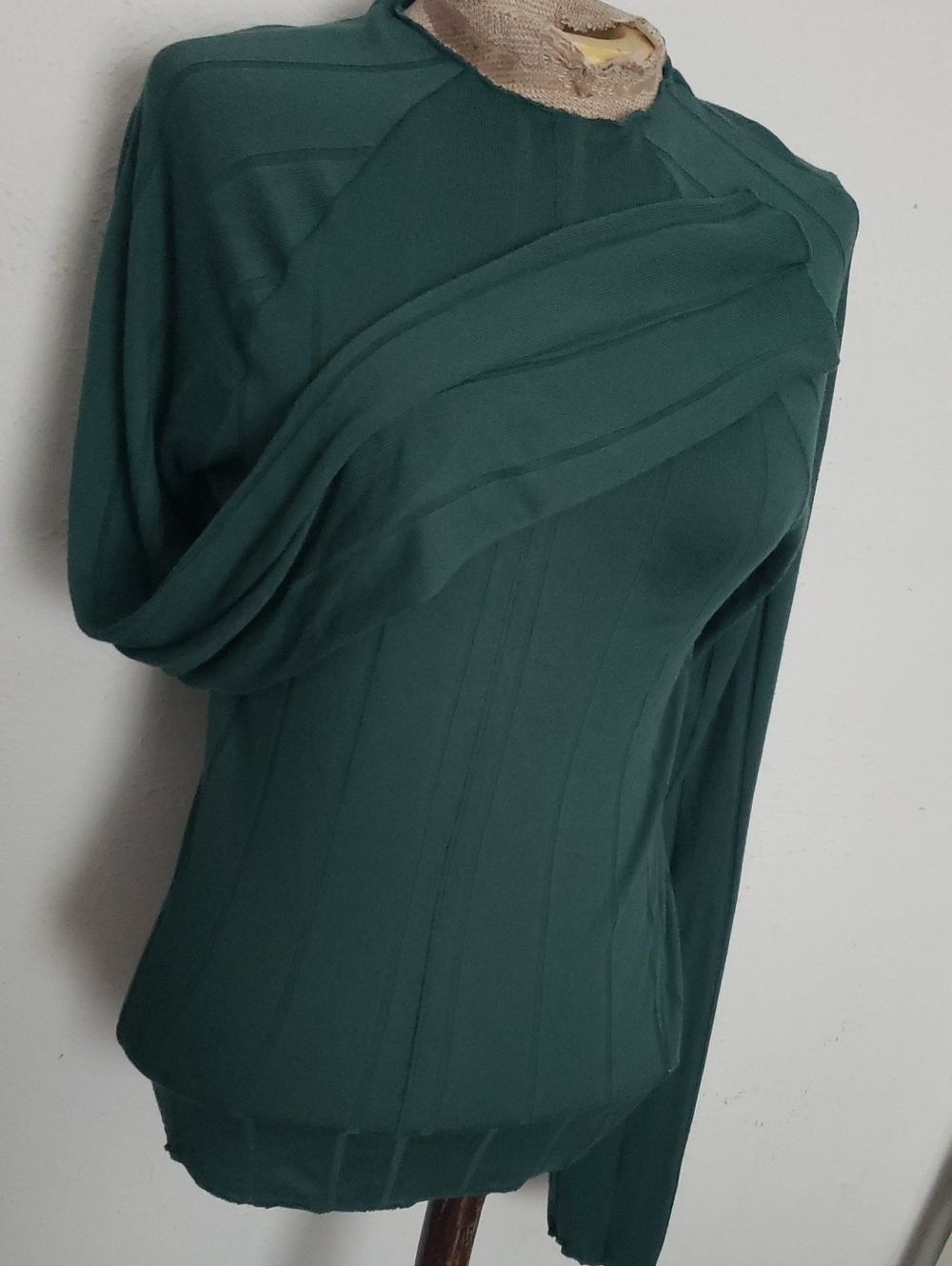 Free People "Wide Eyed" Dark Green Mock Long Sleeve Women's Top Sz L - Picture 2 of 3